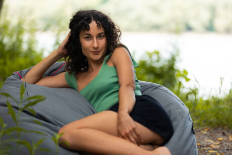 Curly black haired Hungarian Aisha Vale masturbate by the lake